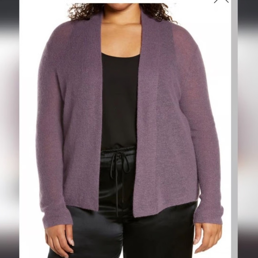 Vince NWT mohair and wool blend ribbed open cardigan in Purple Fig - Picture 3 of 11